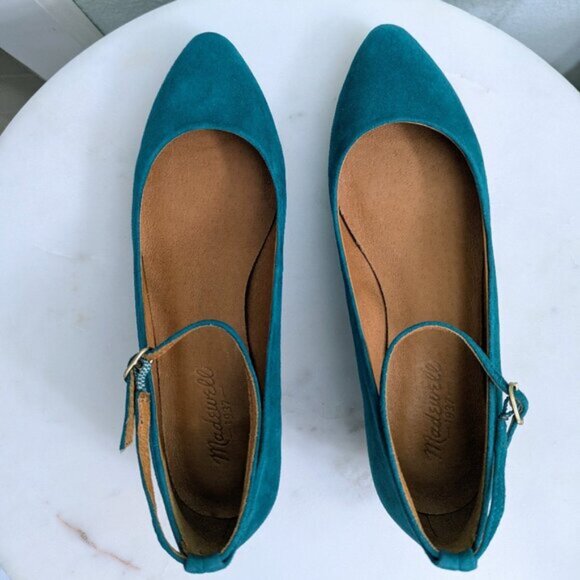 NEW Madewell Teal/Turquoise Suede Ankle Strap Mini Wedge 7.5 - Picture 3 of 10